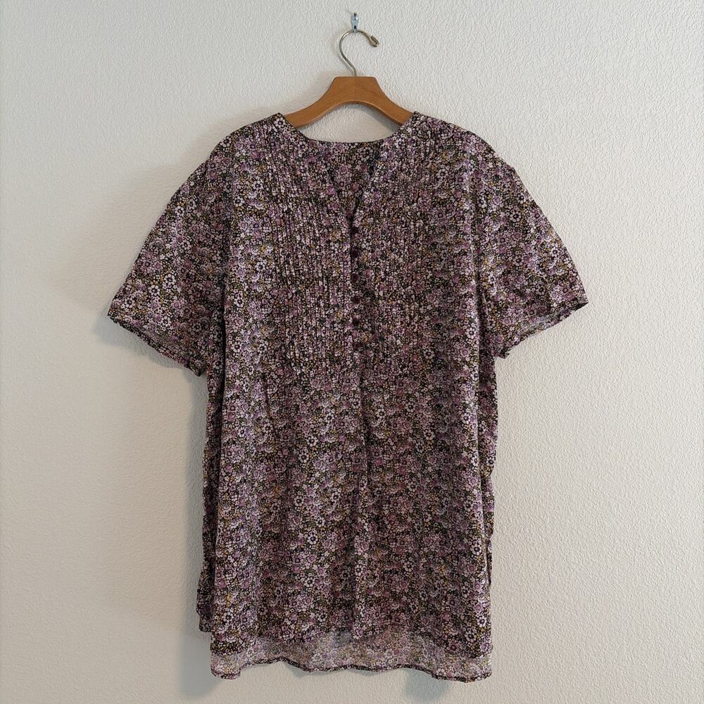 Woman Within Women’s Soft Plus 1X Purple Floral Blouse Buttons Plus Size